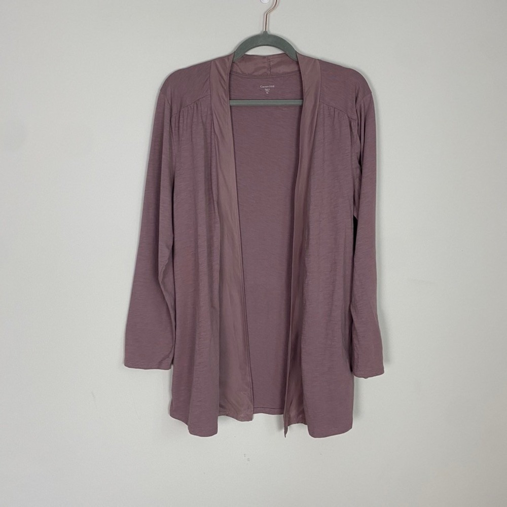 Garnet Hill Organic Cotton Lightweight Cardigan Women XL Open Front Silk Trim
